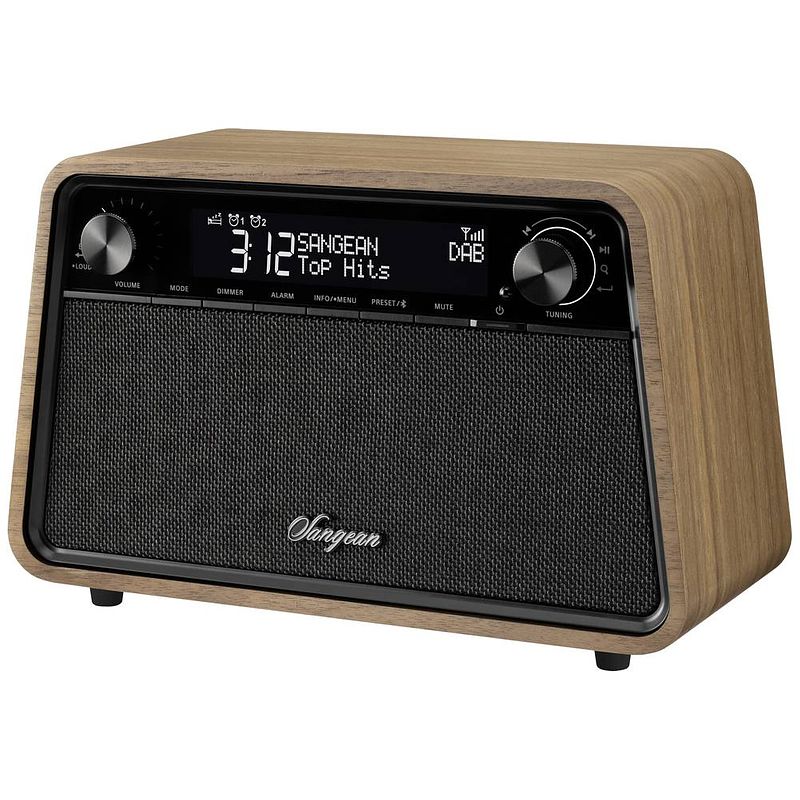 Foto van Sangean premium wooden cabinet wr-201 radio dab+, fm dab+, bluetooth, aux, fm wekfunctie walnoot