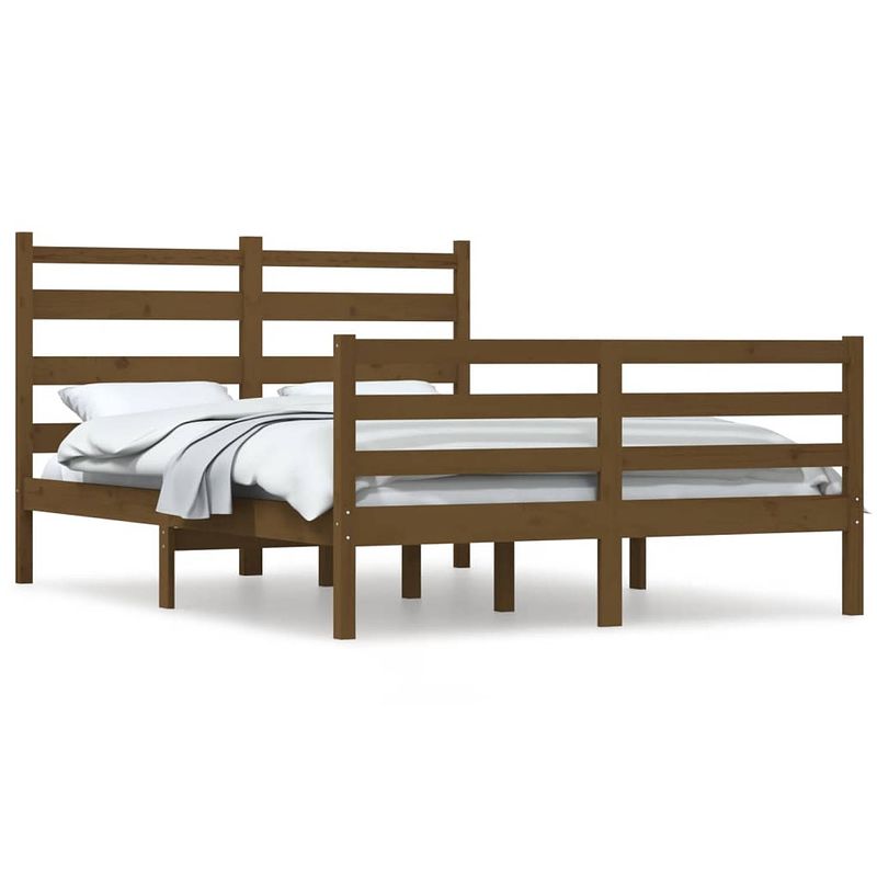 Foto van The living store houten bedframe - klassiek - 120 x 200 cm - honingbruin