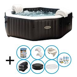 Foto van Intex - jet & bubble deluxe - jacuzzi - 218 x 71 cm - zwart - inclusief onderhoudspakket en bekerhouder