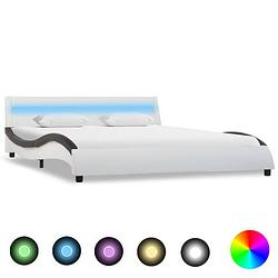 Foto van Vidaxl bedframe met led kunstleer wit en zwart 140x200 cm