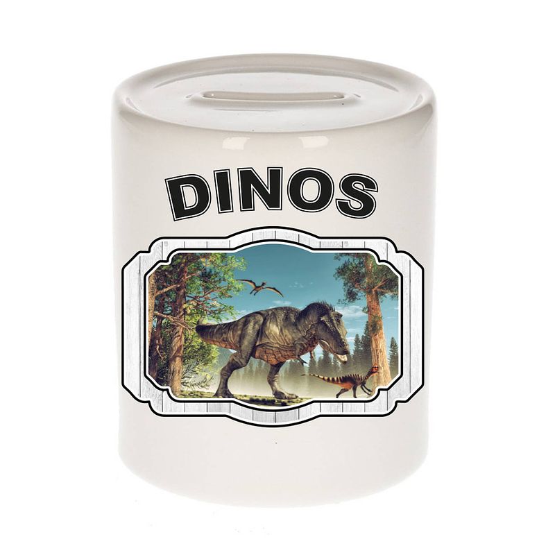 Foto van Dieren dinosaurus t-rex spaarpot - dinosaurs/ dinosaurussen spaarpotten kinderen 9 cm - spaarpotten