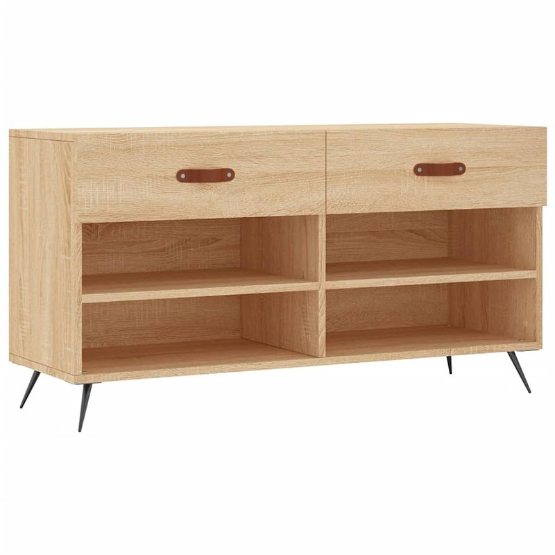 Foto van The living store schoenenbank sonoma eiken - 102 x 35 x 55 cm - duurzaam materiaal en veel opbergruimte