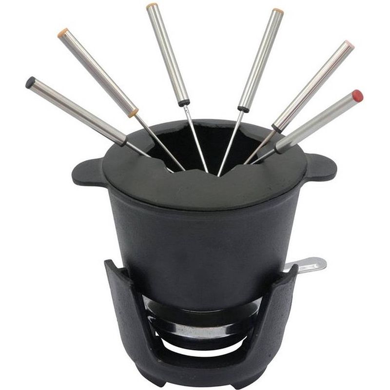 Foto van Top choice - gietijzeren fondue set met vorken - 6 persoons - 17 x 10 cm