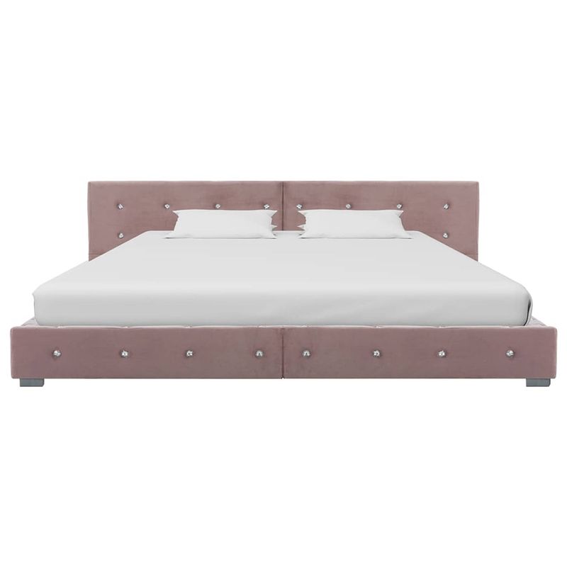 Foto van The living store bedframe classic - roze - 160 x 200 cm - gepoedercoat ijzer - fluweel