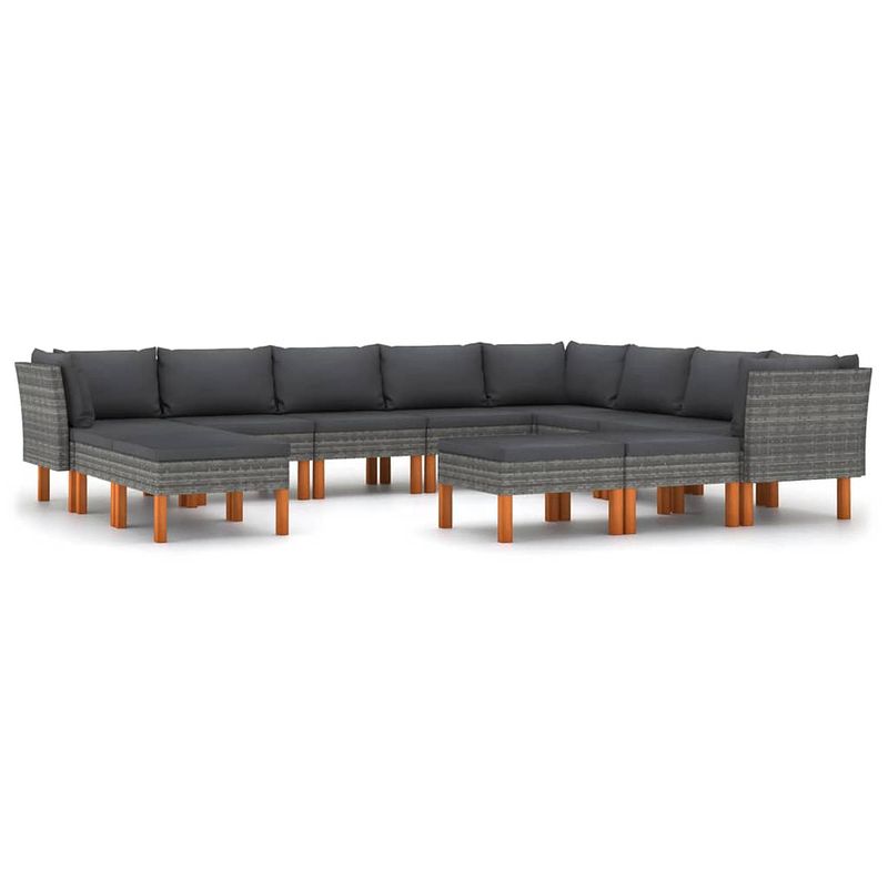 Foto van Vidaxl 12-delige loungeset met kussens poly rattan grijs