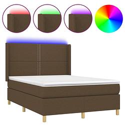 Foto van The living store boxspring bed - donkerbruin - 193 x 147 x 118/128 cm - verstelbaar hoofdbord - led-verlichting -