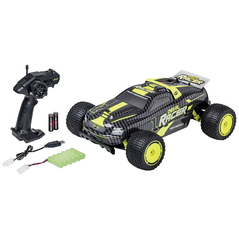 Foto van Carson rc sport devil racer geel brushed 1:10 rc auto elektro truggy rtr 2,4 ghz