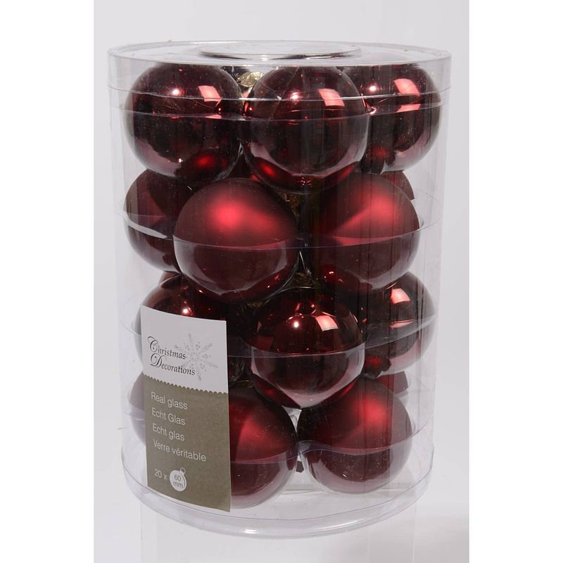 Foto van 3 stuks 20 kerstballen ossenbloed glans 60 mm