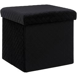 Foto van Atmosphera poef/hocker/voetenbankje - opbergbox - fluweel zwart - po/mdf - 31 x 31 x 31 cm - poefs