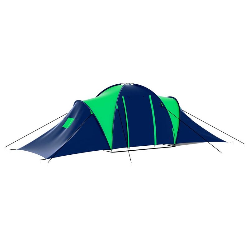 Foto van The living store tent familie xl - 590 x 400 x 185 cm - 9-persoons - blauw/groen - ademend materiaal