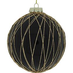 Foto van Non-branded kerstbal lacie 15 cm glas zwart/goud