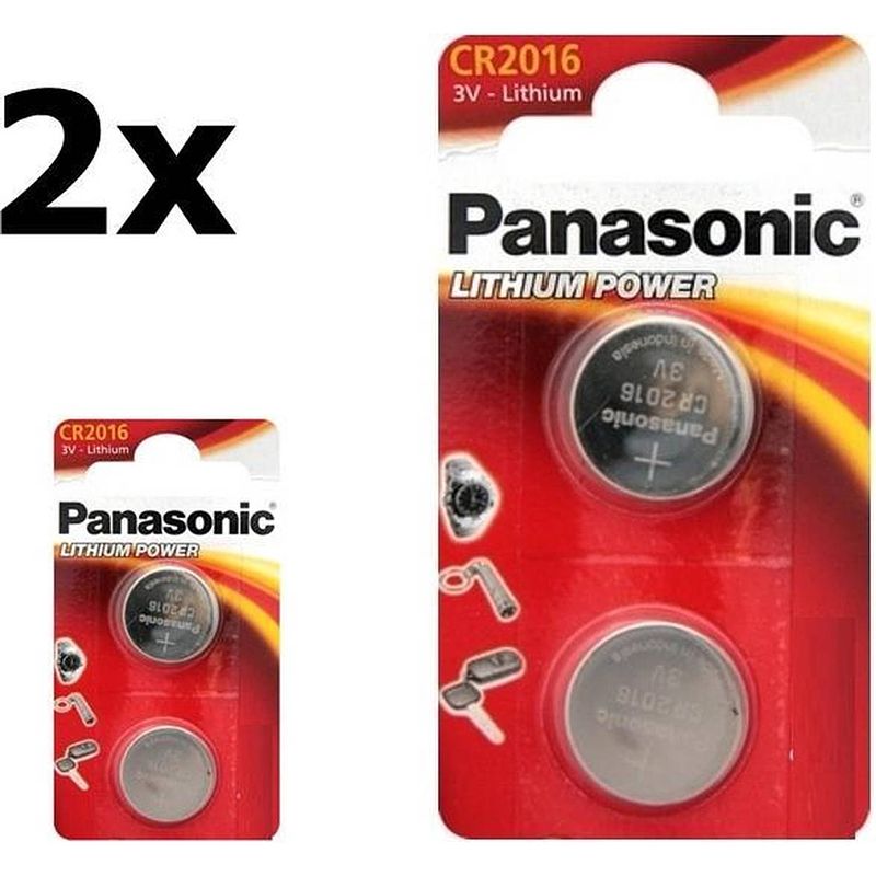 Foto van 4 stuks (2 blisters a 2st) - panasonic cr2016 professional electronics 3v 90mah lithium knoopcel