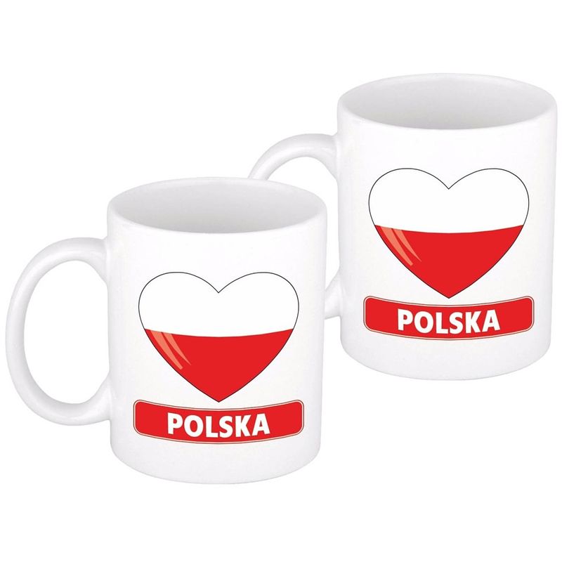 Foto van 2x stuks hartje vlag polen mok / beker 300 ml - feest mokken