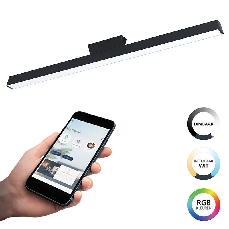 Foto van Eglo connect.z simolaris-z smart plafondlamp - 122 cm - zwart/wit - instelbaar rgb & wit licht - dimbaar - zigbee