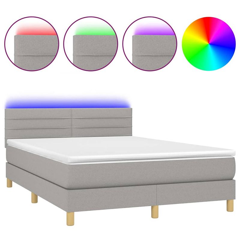 Foto van The living store boxspring - led - lichtgrijs - 193x144x78/88 cm - pocketvering