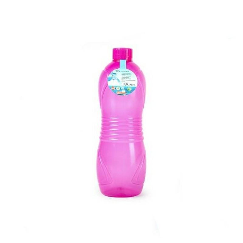 Foto van Plasticforte drinkfles/waterfles/bidon - 1000 ml - transparant/roze - kunststof - drinkflessen