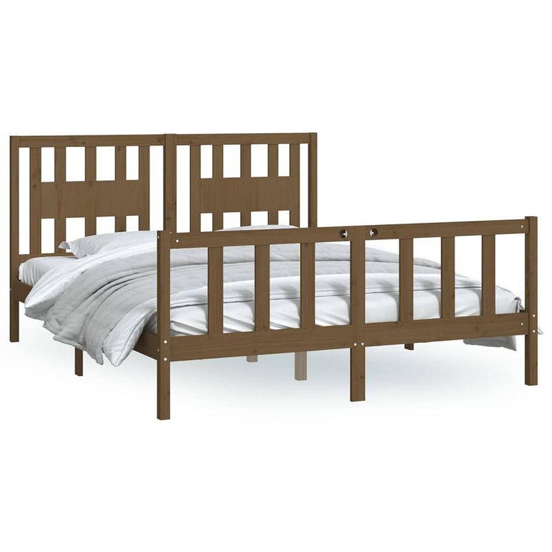 Foto van The living store bedframe - houten - massief grenenhout - 205.5 x 165.5 x 69.5 cm - honingbruin