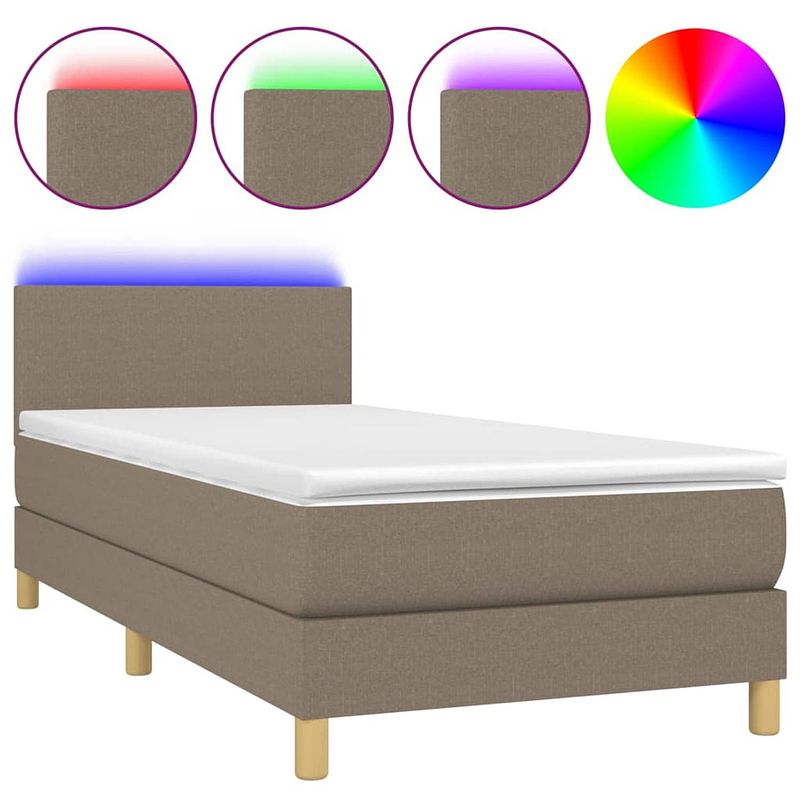 Foto van The living store bed boxspring - taupe - 203x80x78/88 cm - led-verlichting