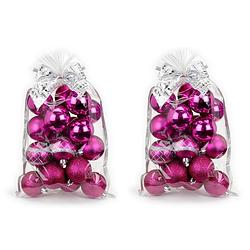 Foto van 40x stuks kunststof kerstballen fuchsia roze mix 6 cm in giftbag - kerstbal