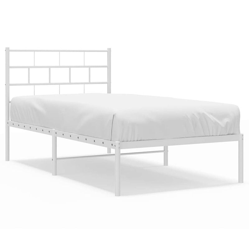 Foto van Vidaxl bedframe met hoofdbord metaal wit 100x200 cm