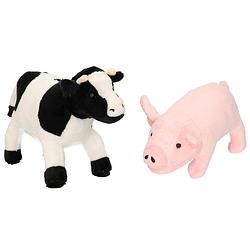 Foto van Pluche knuffel boerderijdieren set koe en varken van 22 cm - knuffel boederijdieren