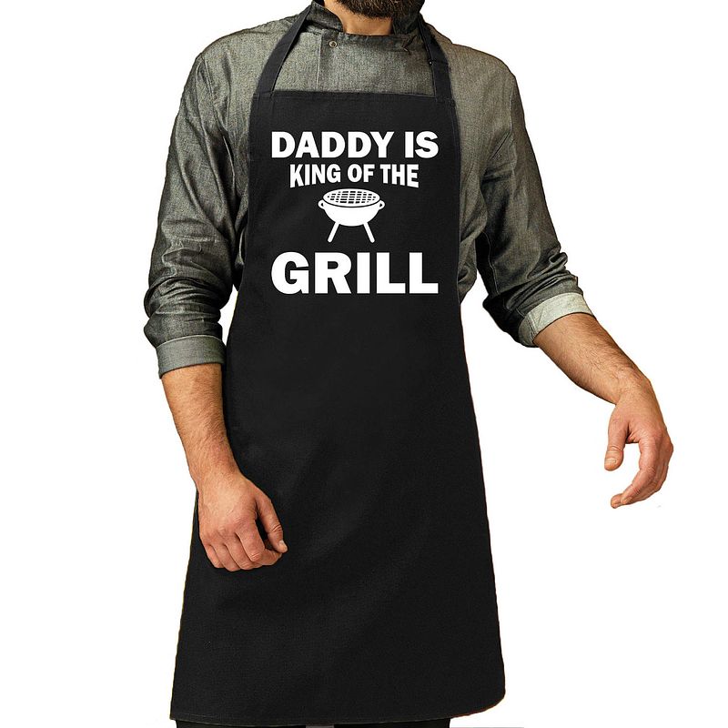 Foto van Vaderdag cadeau schort zwart daddy king of the grill voor heren - feestschorten