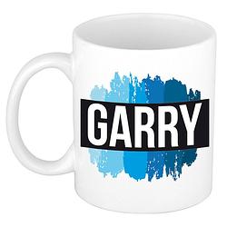 Foto van Naam cadeau mok / beker garry met blauwe verfstrepen 300 ml - naam mokken