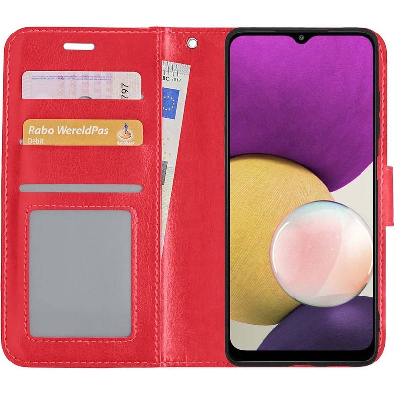 Foto van Basey samsung galaxy a22 5g hoesje book case kunstleer cover hoes - rood