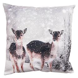 Foto van Haes deco - kerst kussenhoes 45x45 cm - wit - collectie: christmas animal - sierkussen, kussenhoes