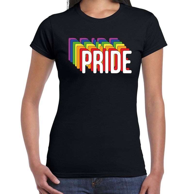 Foto van Bellatio decorations pride regenboog / lgbtq dames t-shirt - zwart 2xl - feestshirts