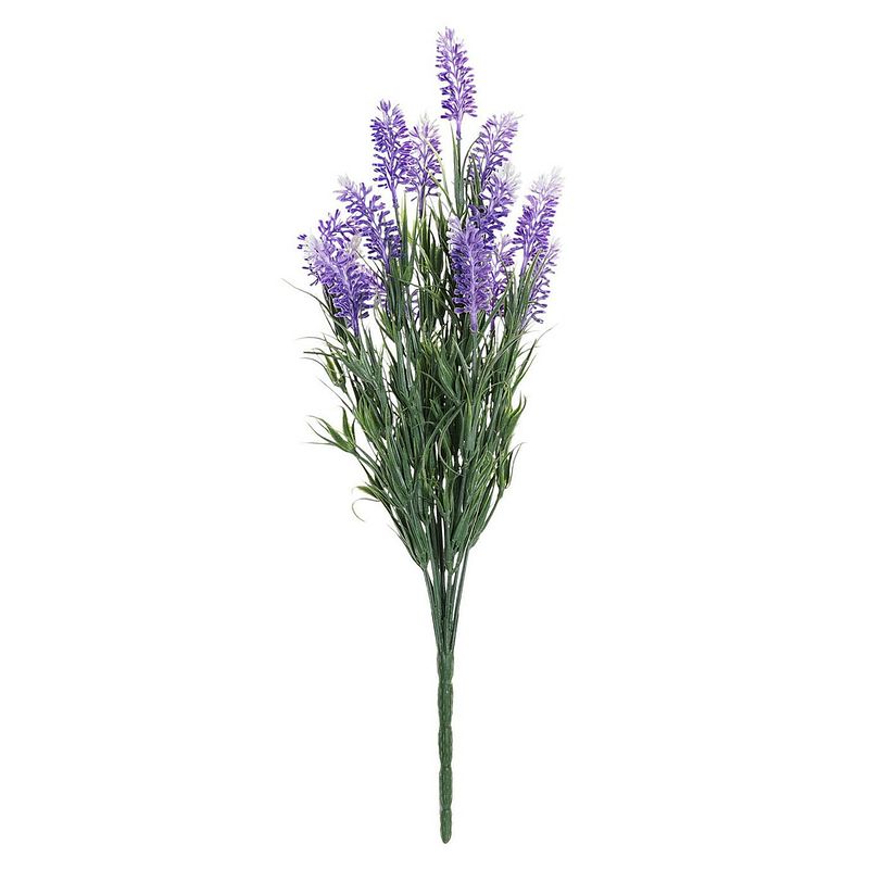 Foto van Lavendel kunstbloemen - steeltjes/tak met paarse bloemetjes - 27 cm - kunstplanten