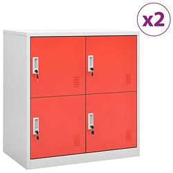 Foto van Vidaxl lockerkasten 2 st 90x45x92,5 cm staal lichtgrijs en rood