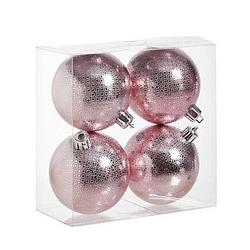 Foto van 4x kunststof kerstballen cirkel motief roze 8 cm kerstboom versiering/decoratie - kerstbal