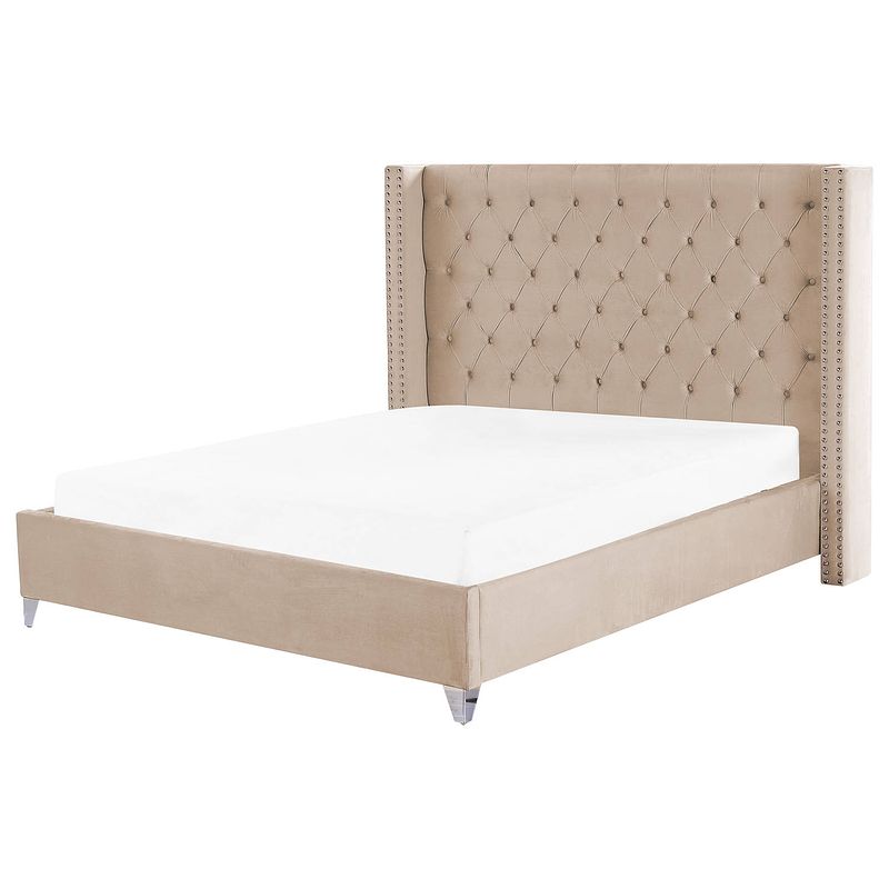 Foto van Beliani lubbon - tweepersoonsbed-beige-fluweel