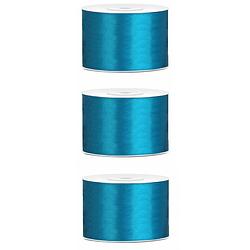 Foto van 3x hobby/decoratie turquoise satijnen sierlinten 5 cm/50 mm x 25 meter - cadeaulinten