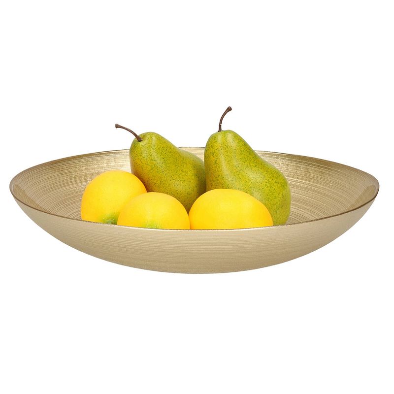 Foto van Decoratie schaal/fruitschaal van glas goud rond d30 cm - fruitschalen