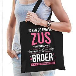 Foto van Trotse zus / broer cadeau tas zwart voor dames - feest boodschappentassen