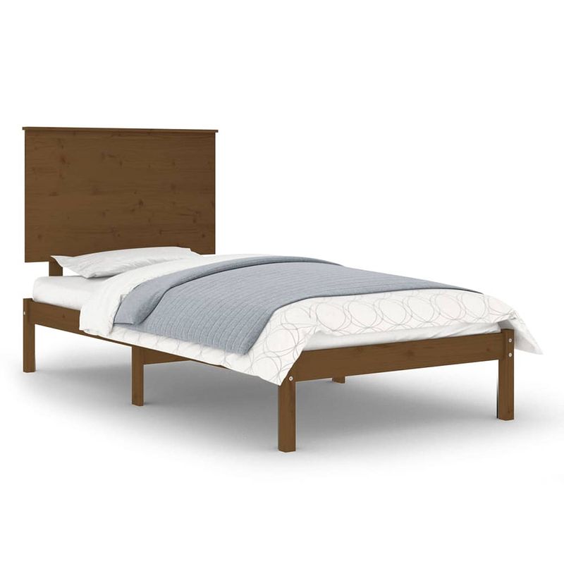 Foto van The living store houten bedframe - grenenhout - 205.5 x 105.5 x 93.5 cm - honingbruin