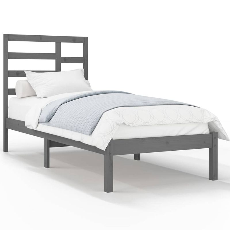 Foto van The living store houten bedframe - eenpersoonsbed - 90 x 200 cm - grijs