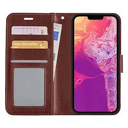 Foto van Basey iphone 13 pro hoesje bookcase kunstleer - iphone 13 pro hoes flip case book cover - bruin