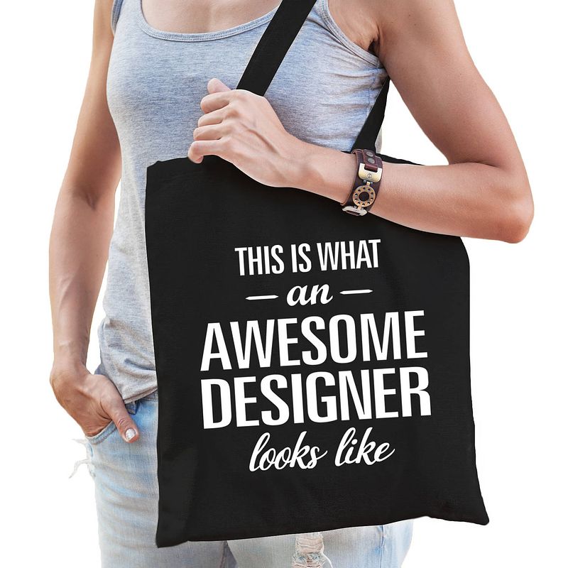 Foto van Awesome designer / geweldige ontwerper cadeau tas zwart voor dames en heren - feest boodschappentassen