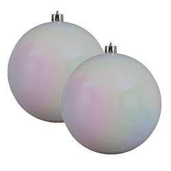 Foto van 2x stuks grote kunststof kerstballen parelmoer wit 14 cm glans - kerstbal