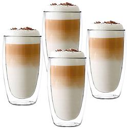 Foto van Luxe latte macchiato glazen dubbelwandig - koffieglazen - cappuccino glazen theeglas dubbelwandig 380 ml - set van 4