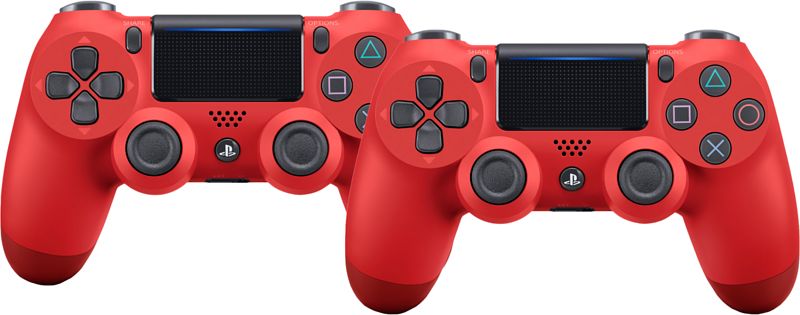 Foto van Sony playstation 4 draadloze dualshock v2 4 controller rood duo pack