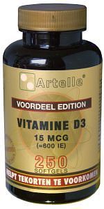 Foto van Artelle vitamine d3 15mcg softgels 250st