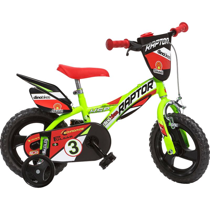 Foto van Dino jongensfiets raptor 12 inch 21 cm jongens doortrapper lichtgeel/rood