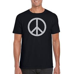 Foto van Toppers zwart flower power t-shirt zilveren glitter peace teken heren 2xl - feestshirts