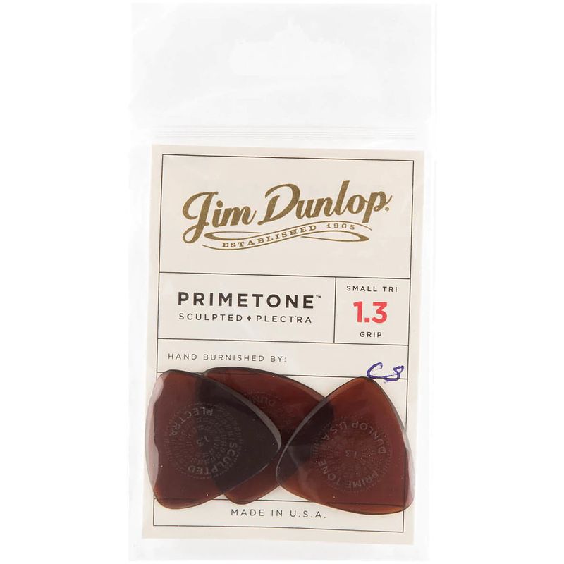 Foto van Dunlop primetone small triangle grip pick 1.30mm plectrumset (3 stuks)