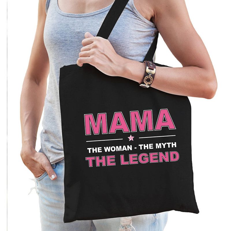 Foto van Mama the legend tas zwart voor dames moederdag cadeau - feest boodschappentassen