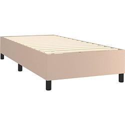 Foto van The living store boxspringbed - cappuccino - kunstleer - 203x103x118/128 cm - massief larikshout - pocketvering matras